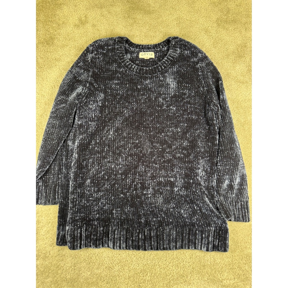 Orvis Classic Collection Navy Blue Chenille Crewneck Sweater Womens XL Soft Knit
